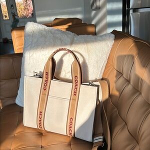 Coach Cream and Tan Tote Bag